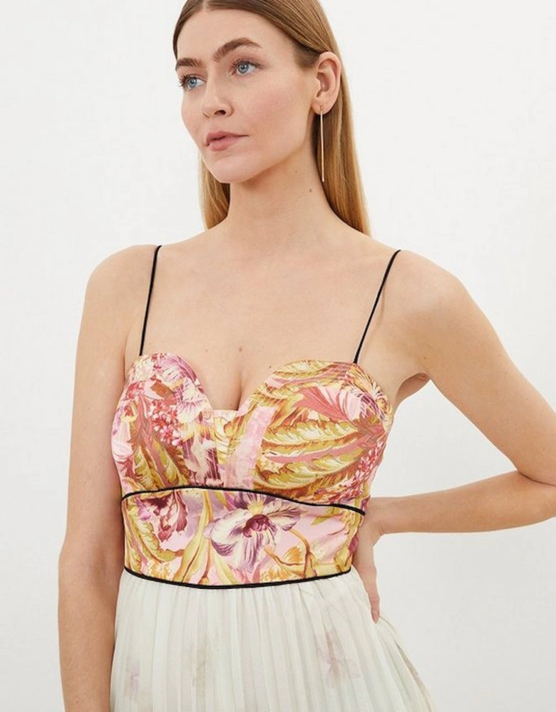 Border Floral And Satin Pleated Jumpsuit