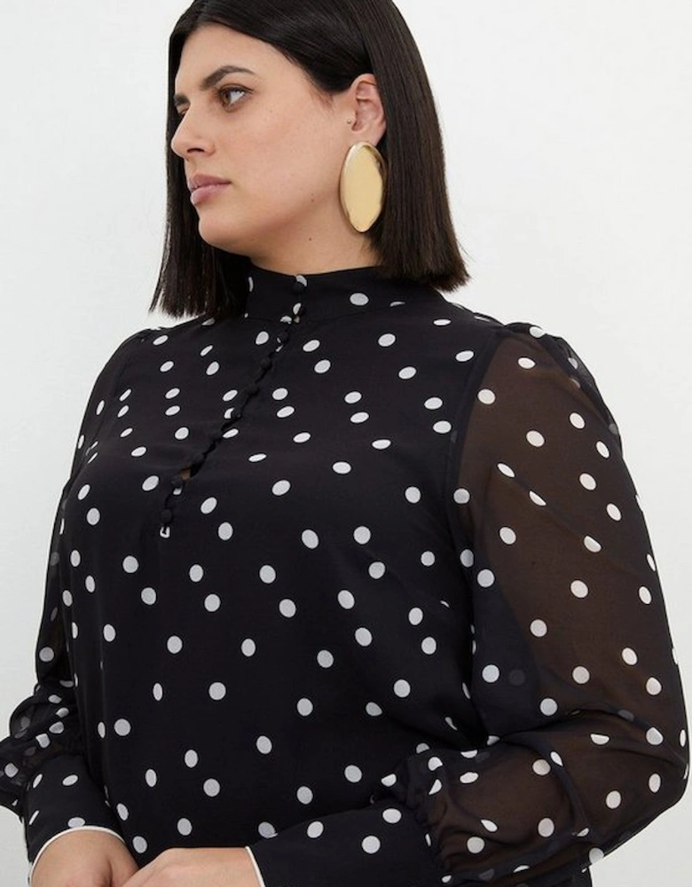 Plus Size Contrast Georgette Spot Woven Blouse