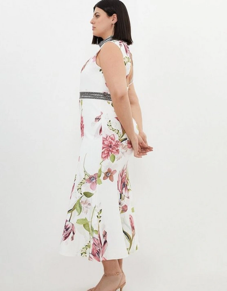 Plus Size Diamante Trim Floral Woven Sleeveless Maxi Dress