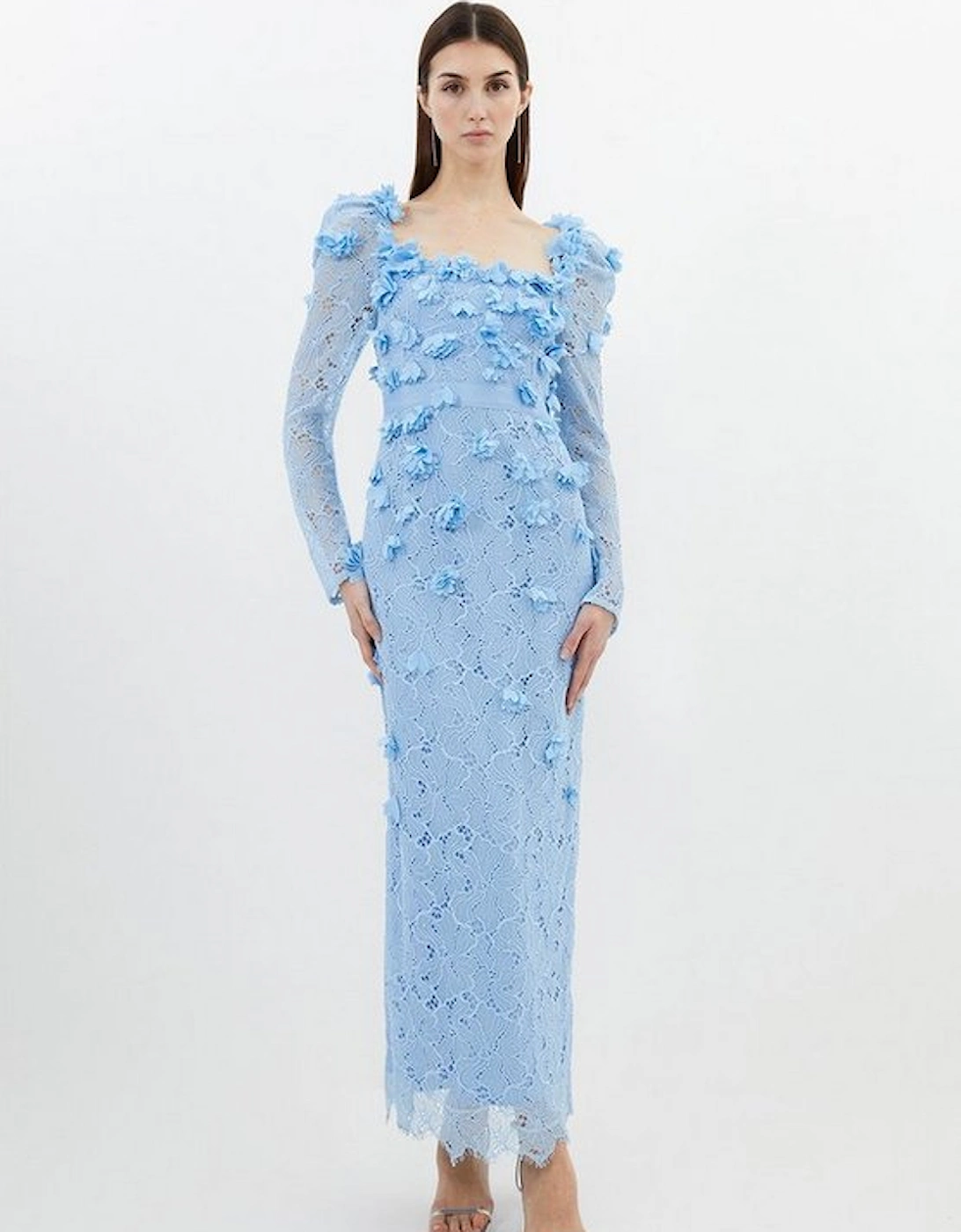 Lace Petal Applique Woven Midi Dress, 5 of 4