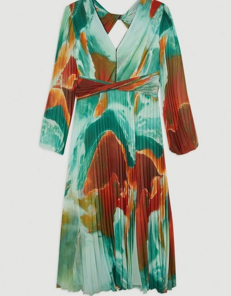 Plus Size Abstract Printed Soft Pleated Woven Maxi Dress