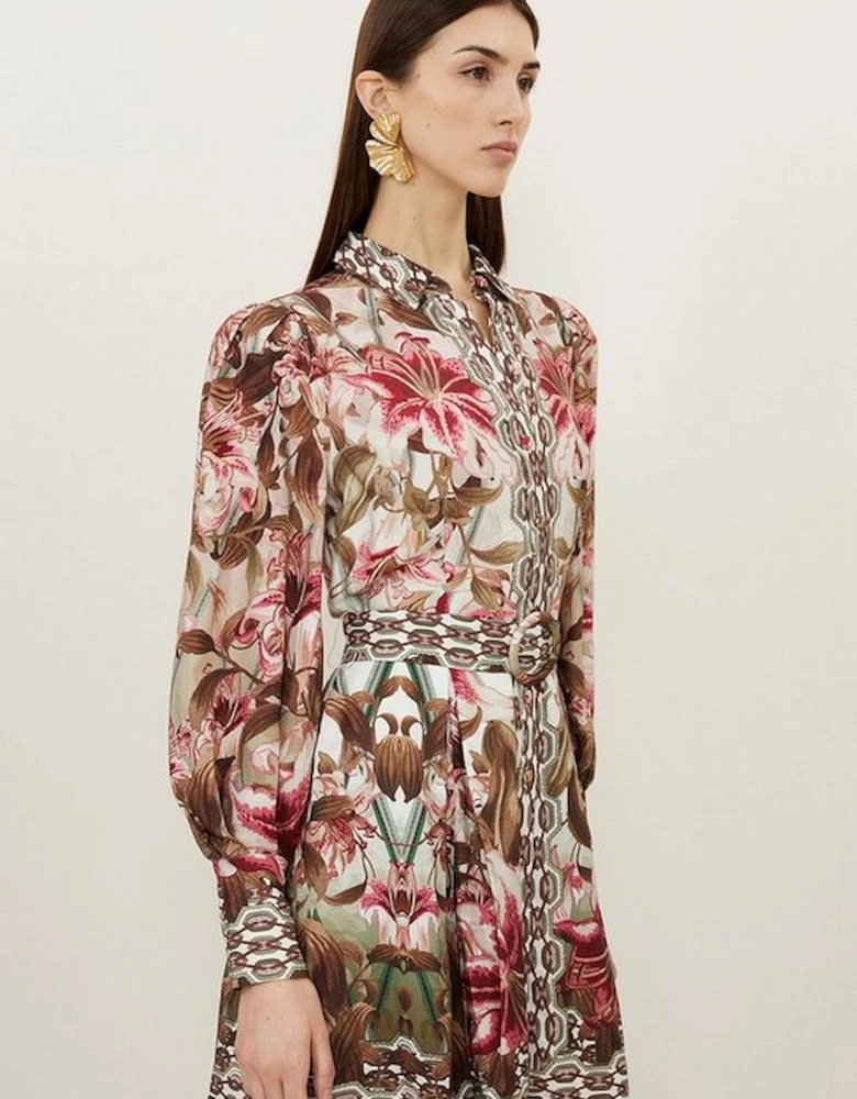 Linen Viscose Border Print Floral Woven Short Dress