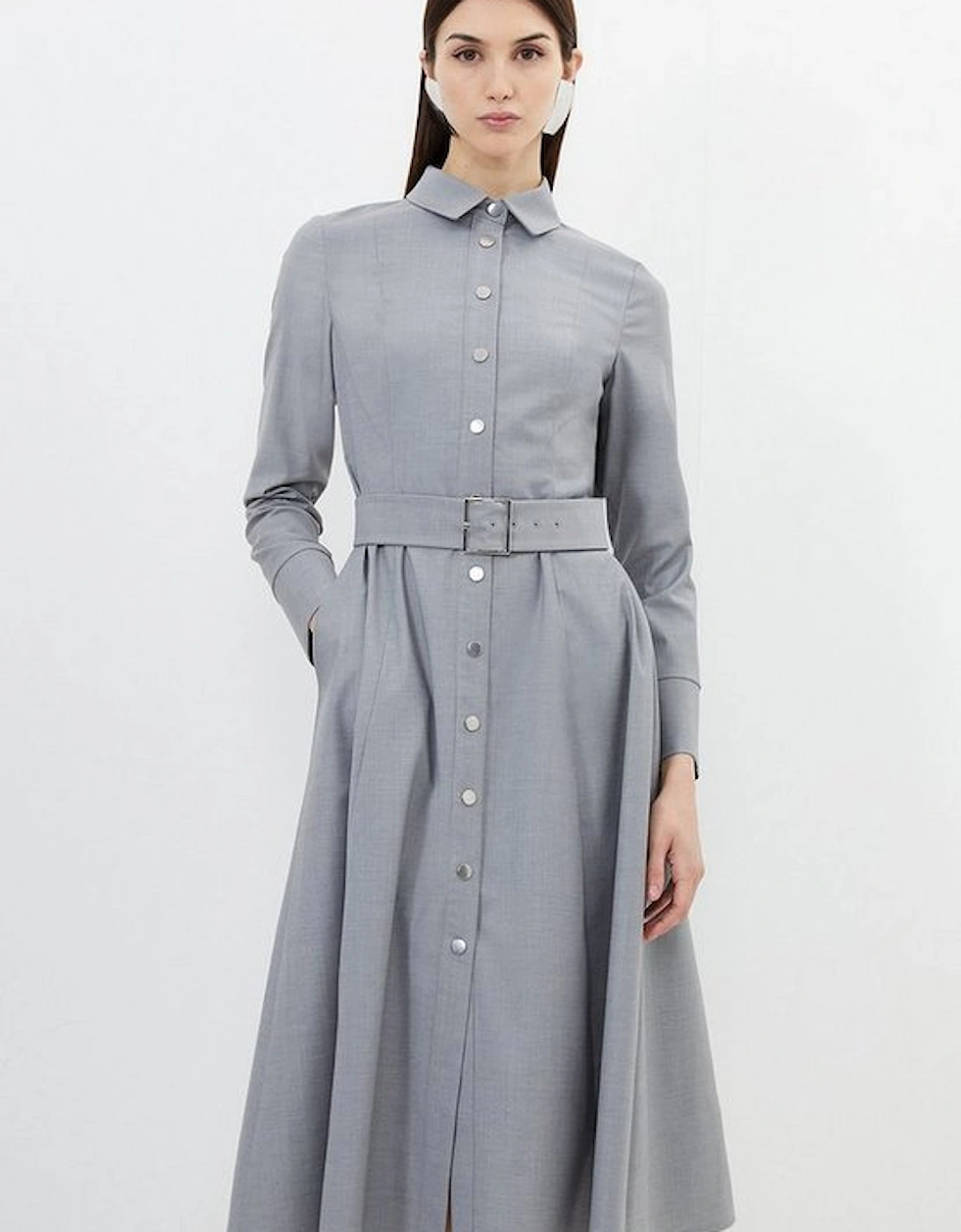 Tailored Wool Blend Belted Shirt Dress, 5 of 4