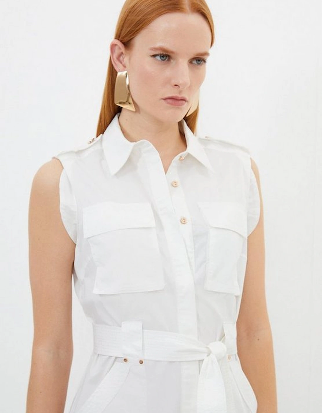 Petite Cotton Sateen Pocket Detail Woven Maxi Shirt Dress