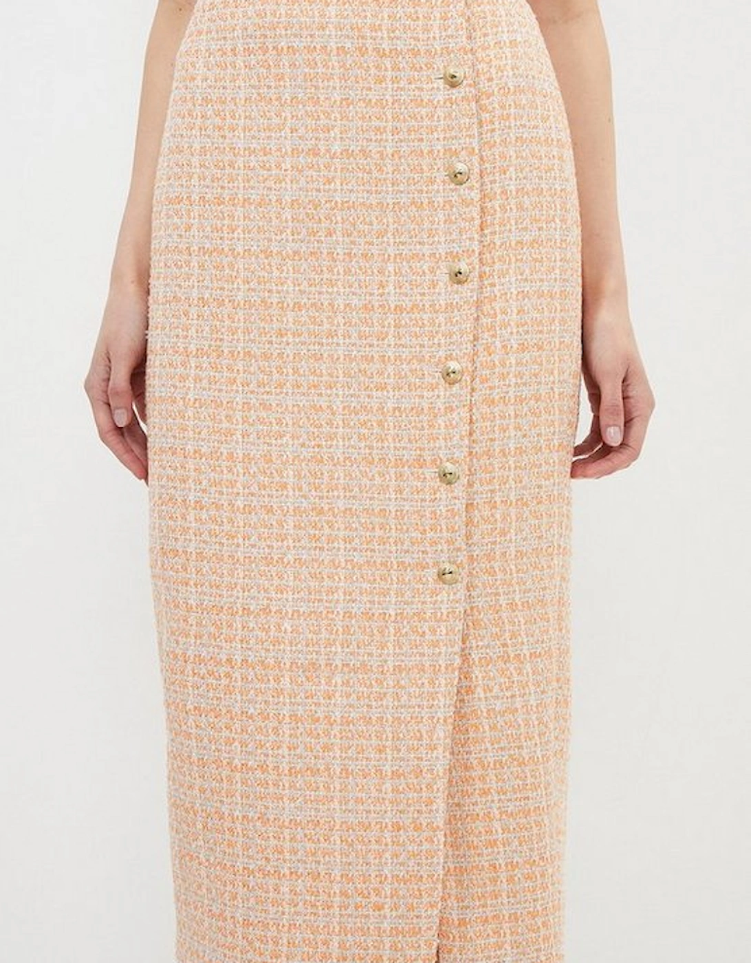 Orange Sparkle Boucle Pencil Skirt