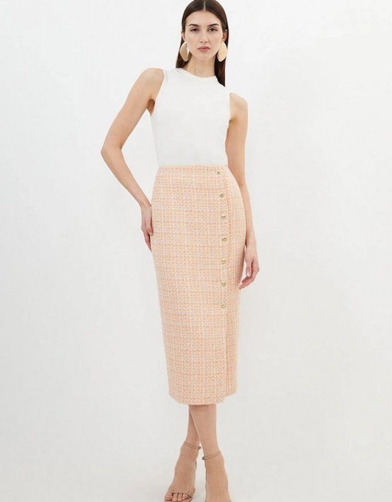 Orange Sparkle Boucle Pencil Skirt