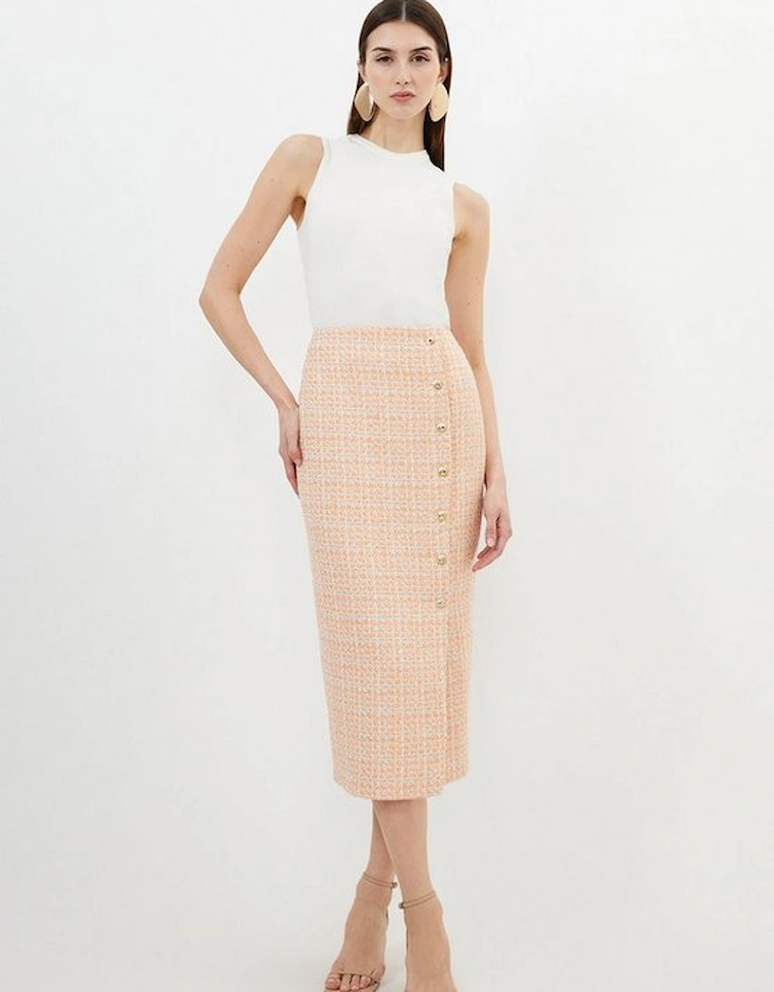 Orange Sparkle Boucle Pencil Skirt, 5 of 4