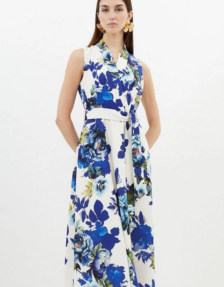 Tailored Crepe Floral Full Skirted Maxi Dress