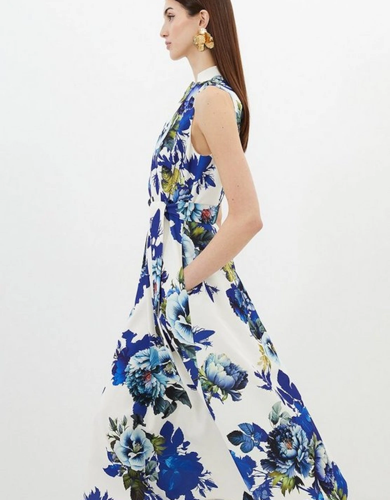 Tailored Crepe Floral Full Skirted Maxi Dress