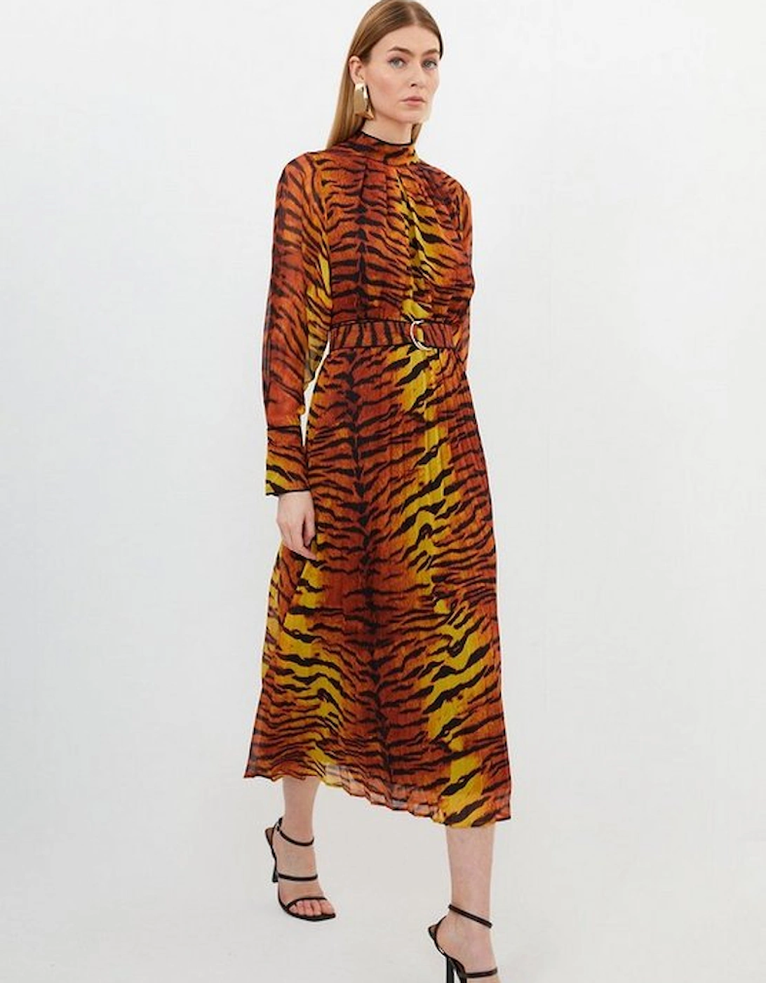 Petite Wild Tiger Printed Georgette Woven Midi Dress, 5 of 4