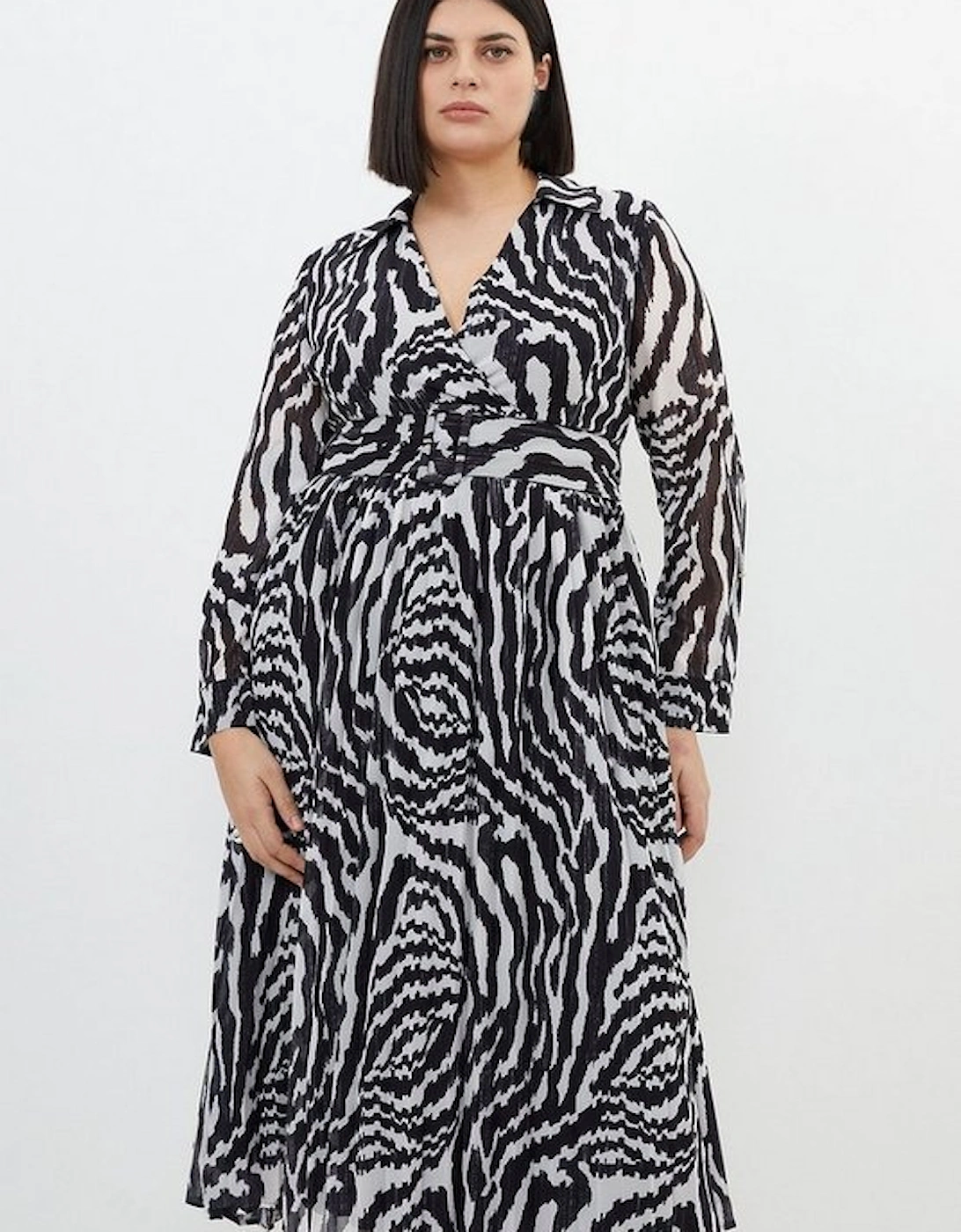 Plus Size Mono Swirl Woven Belted Pleated Midi Dress, 5 of 4