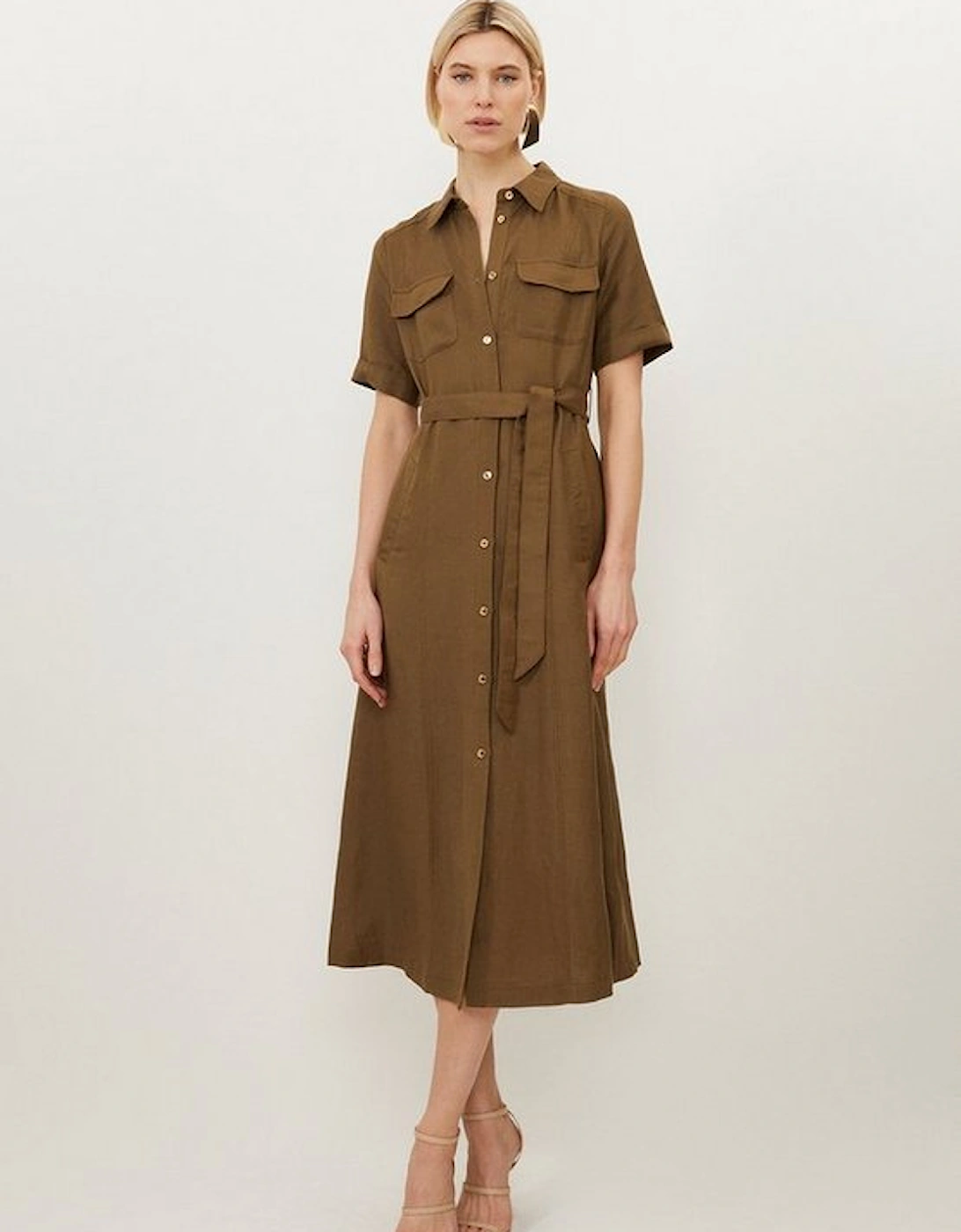Viscose Linen Woven Midi Shirt Dress, 5 of 4