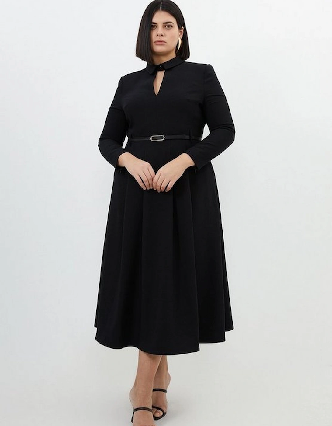 Plus Size Clean Tailored Pleat Detail Full Skirt Shirt Dress, 5 of 4