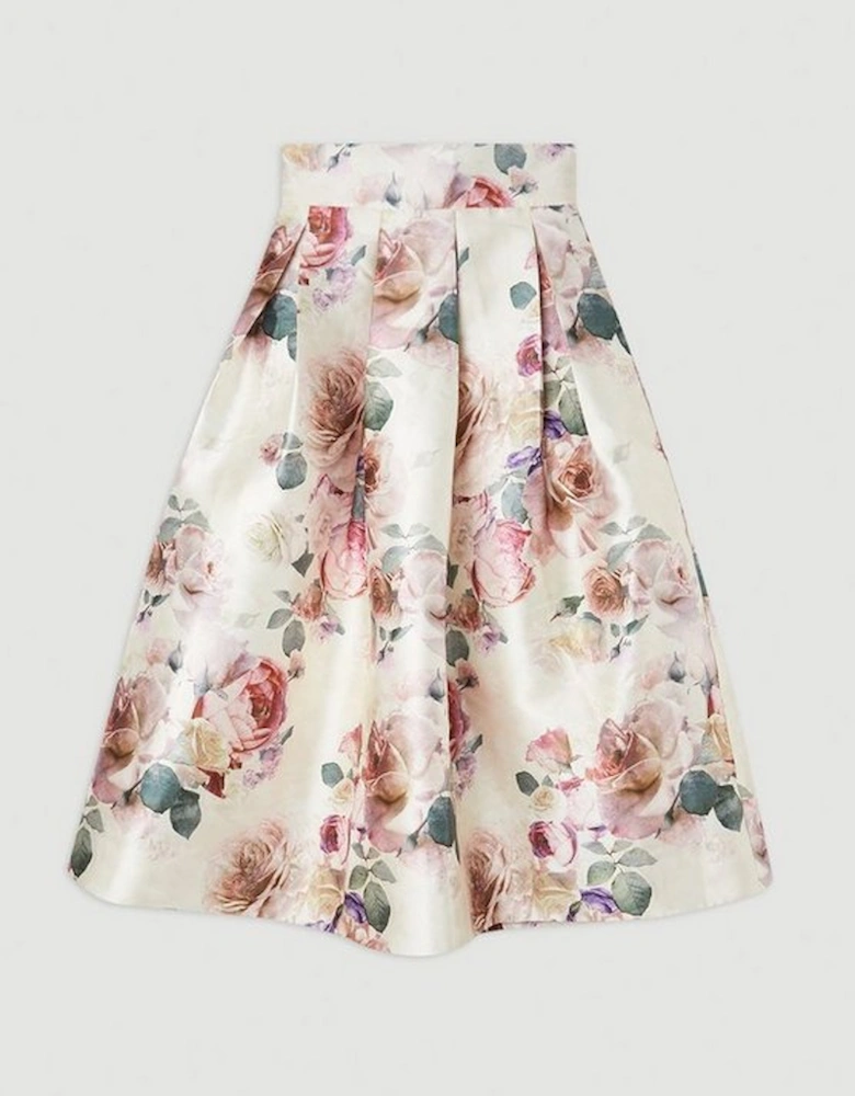 Romantic Floral Print Woven Prom Midi Skirt