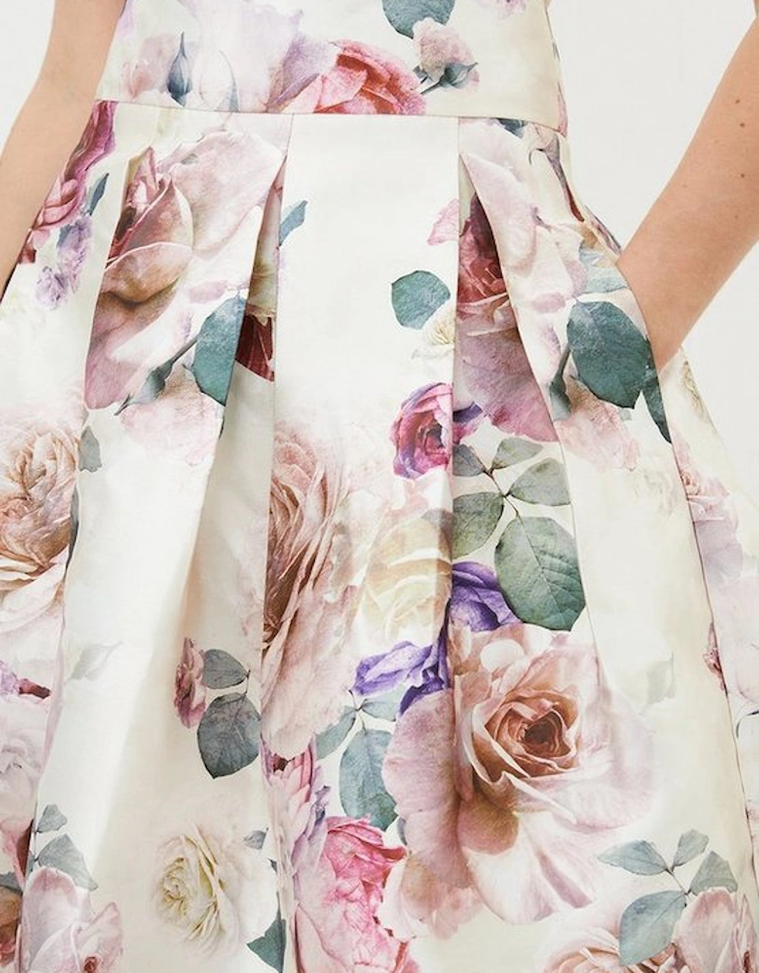 Romantic Floral Print Woven Prom Midi Skirt
