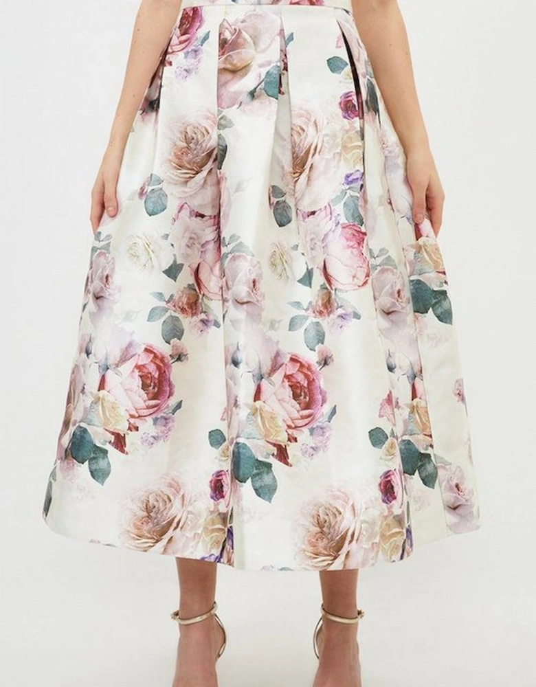 Romantic Floral Print Woven Prom Midi Skirt