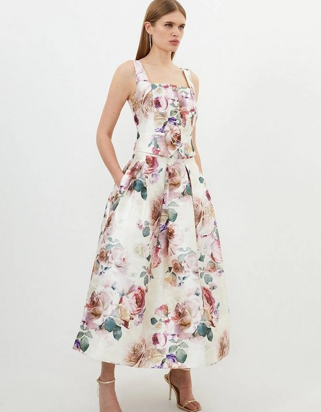 Romantic Floral Print Woven Prom Midi Skirt, 5 of 4