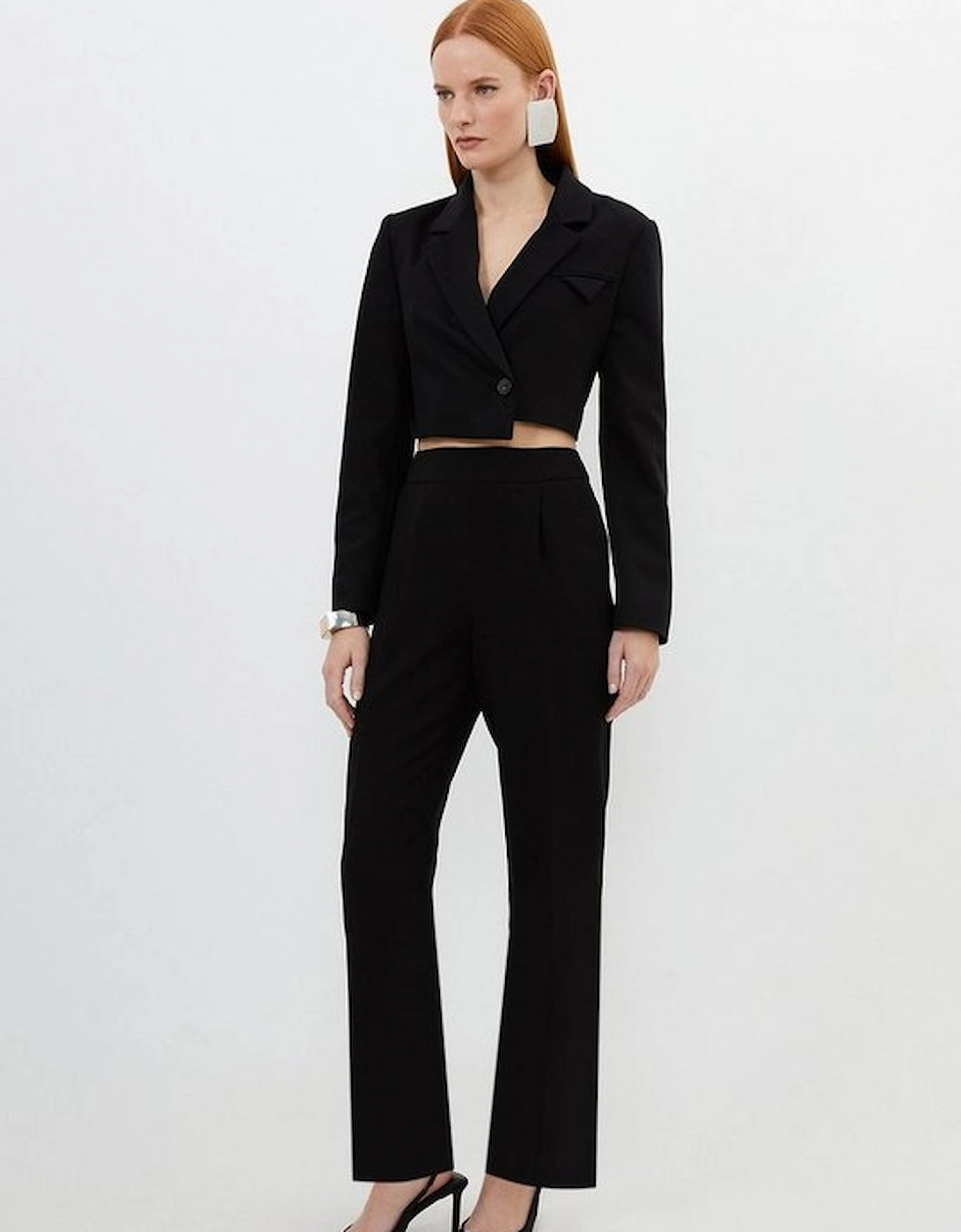 Tall Compact Stretch High Waist Tailored Trousers, 5 of 4