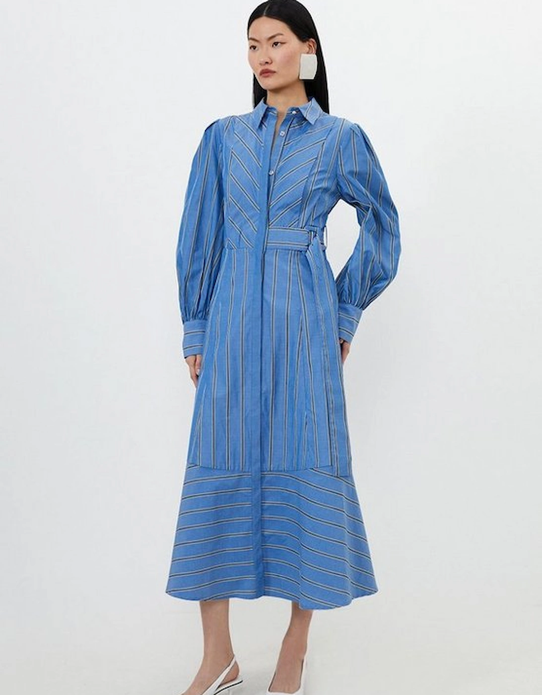 Petite Cotton Stripe Belted Woven Midaxi Dress, 4 of 3