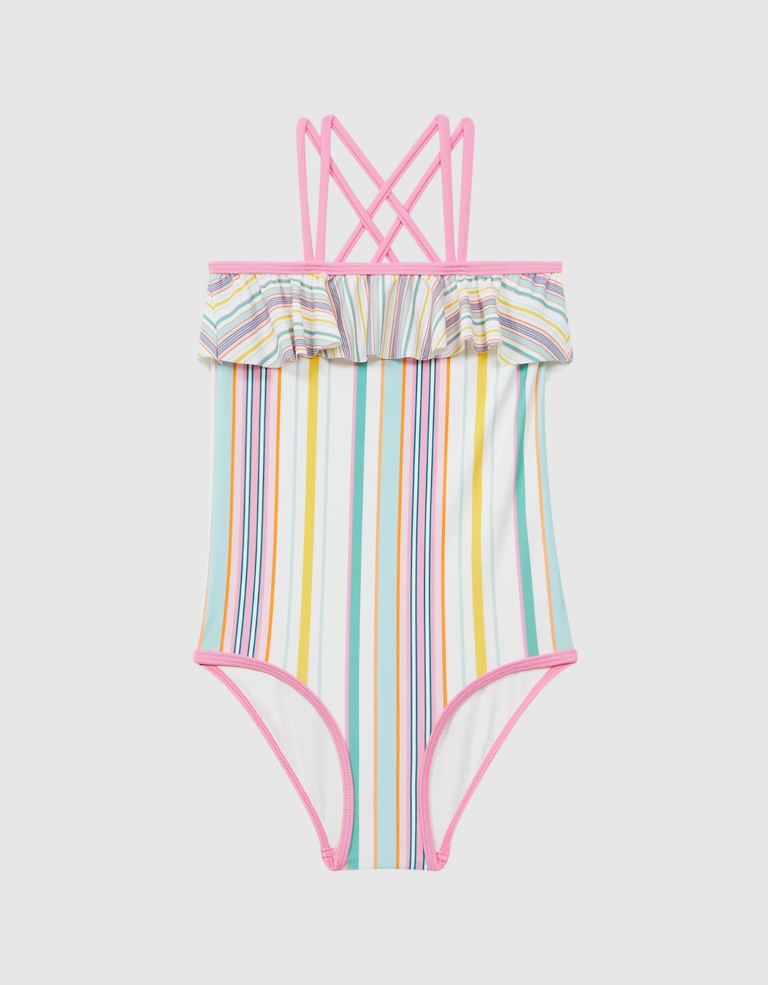 Striped Frilly Cross-Back Swimsuit, 2 of 1