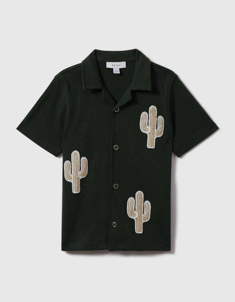 Cotton Cactus Patch Cuban Collar Shirt