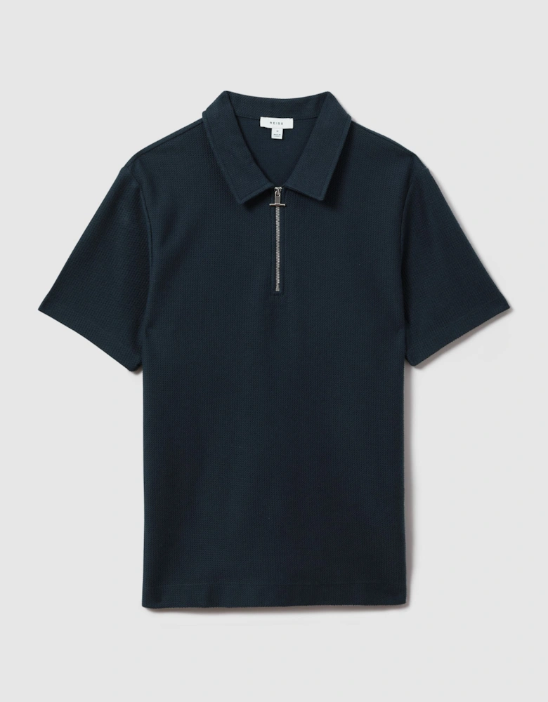 Textured Cotton Half Zip Polo Shirt