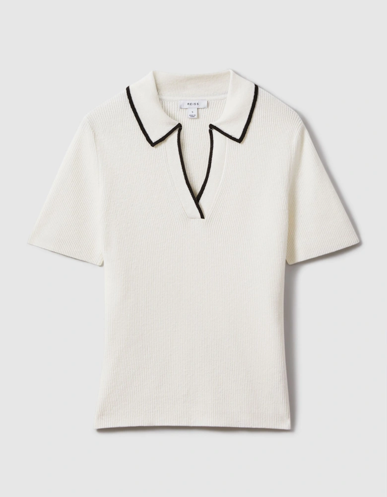 Linen Blend Open Collar Polo Shirt