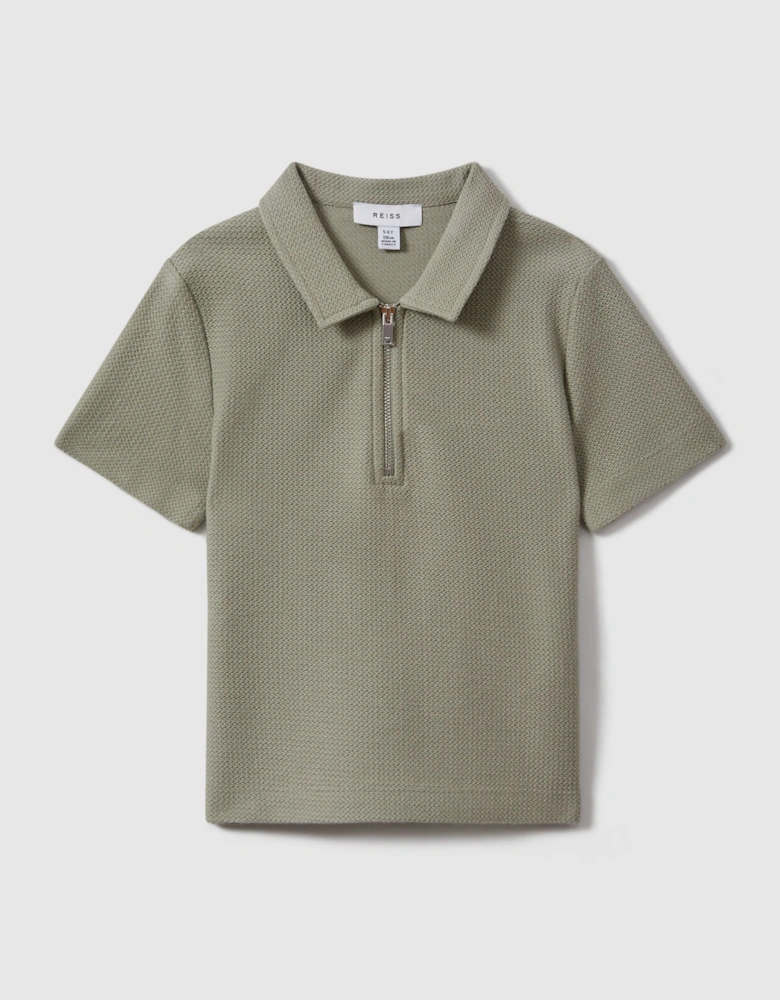Textured Cotton Half-Zip Polo Shirt