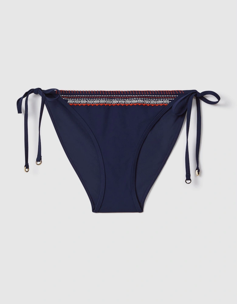 Embroidered Side Tie Bikini Bottoms