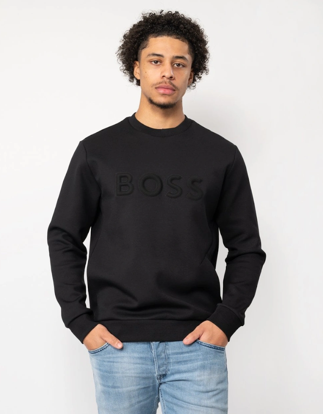 BOSS Green Salbo 1 Mens Cotton Blend Sweatshirt with 3D-Moulded Logo, 5 of 4