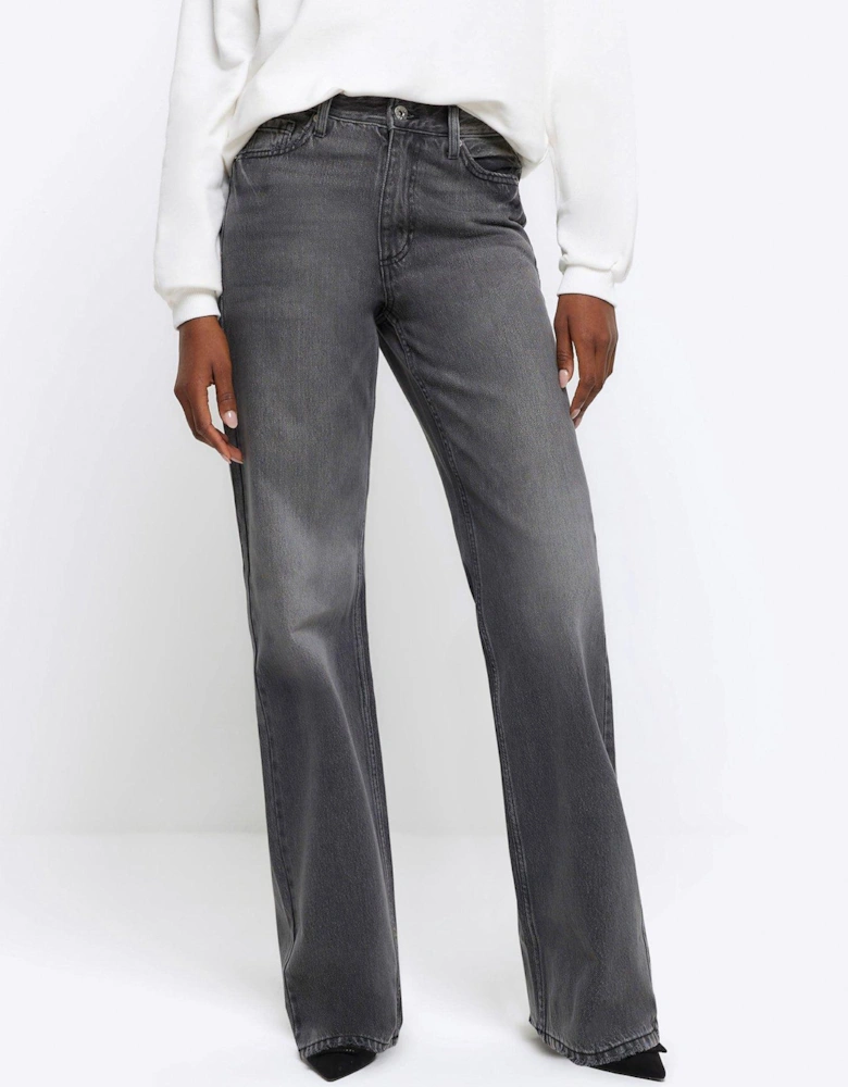 High Waisted Relaxed Straight Fit Jeans - Black