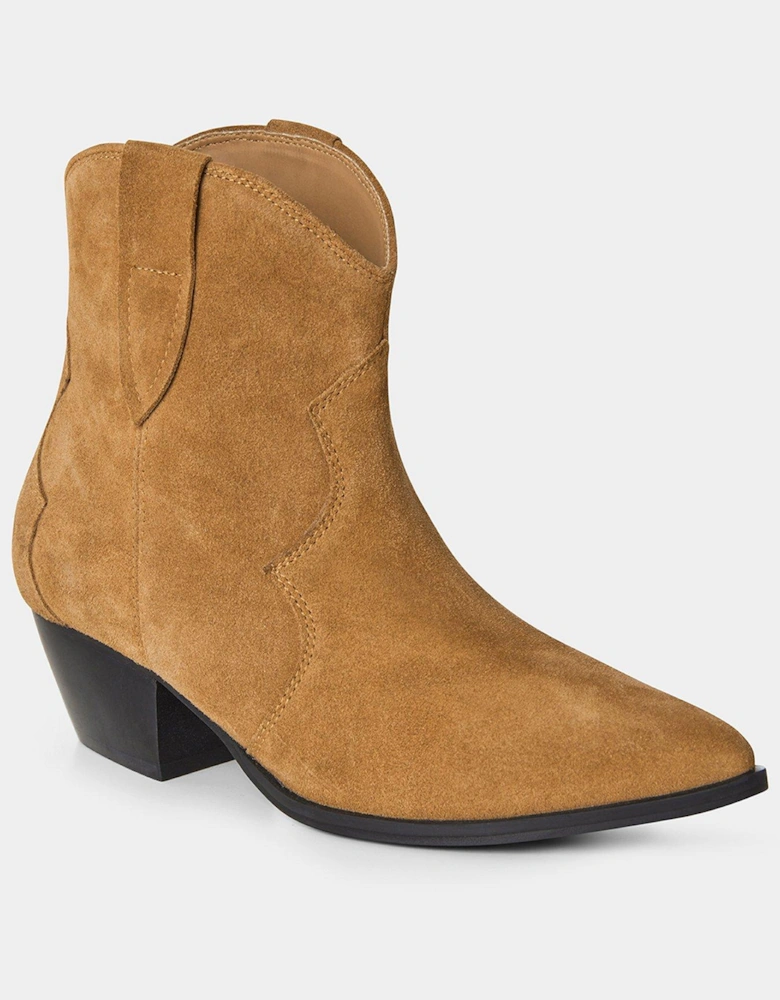 Suede Western Ankle Boots - Brown