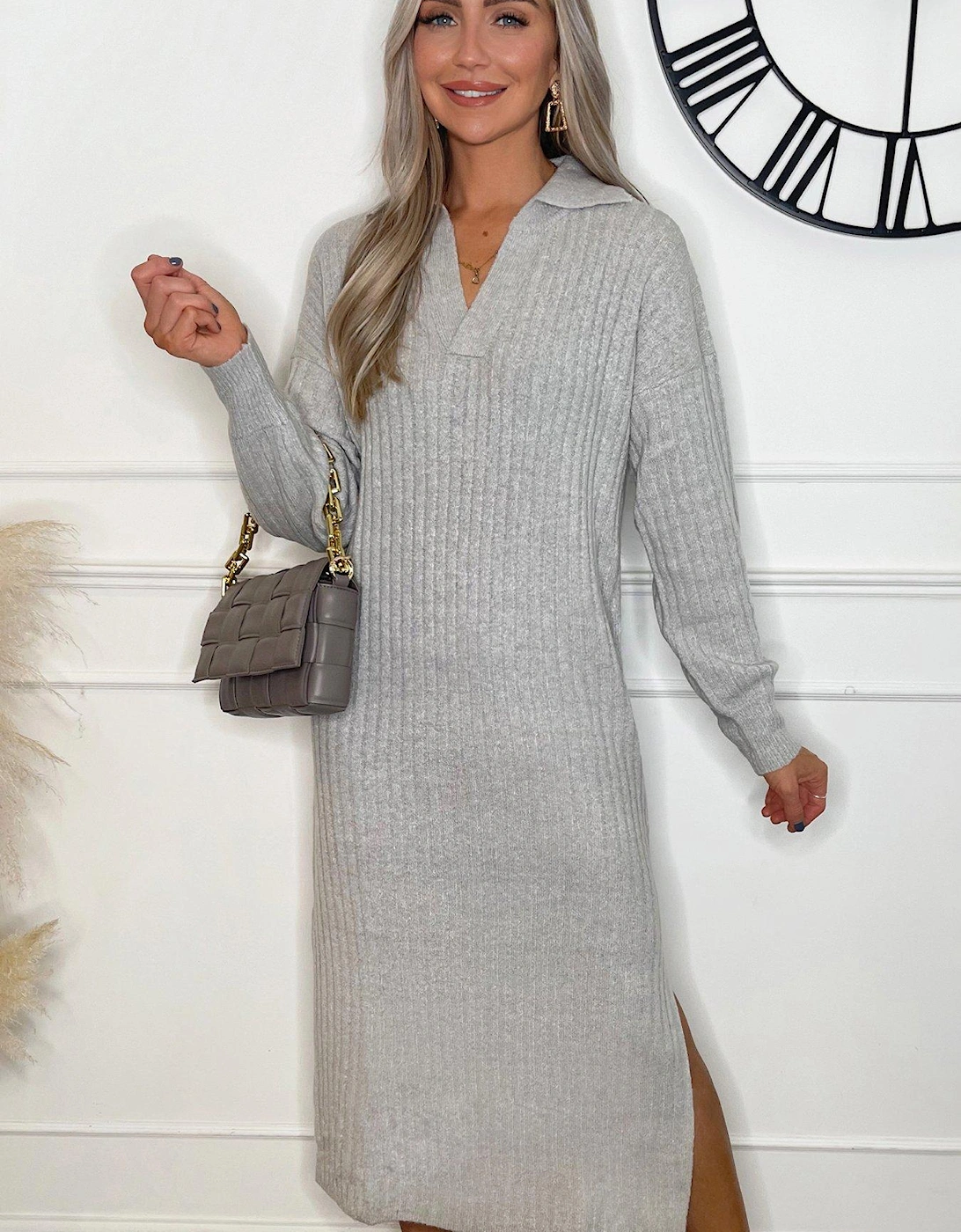 Knitted Midi Dress - Grey