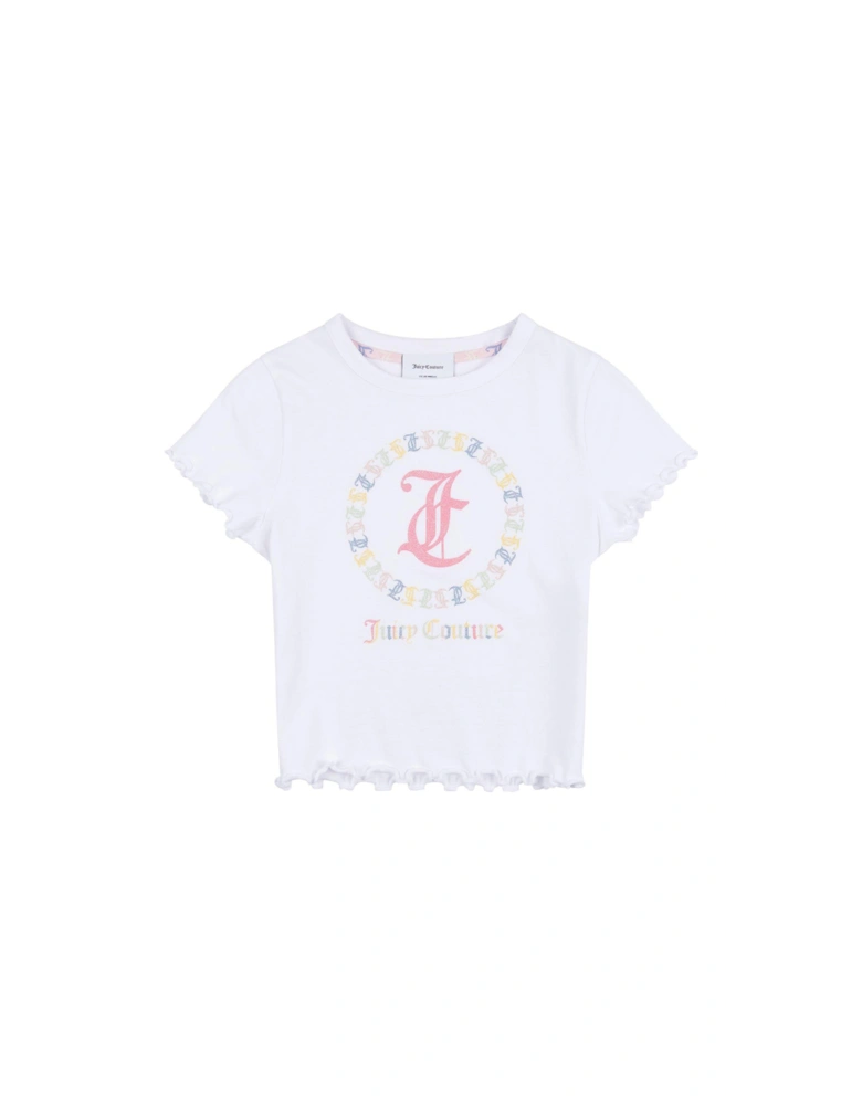 Girls Lettuce Hem Cropped Short Sleeve T-shirt - Bright White