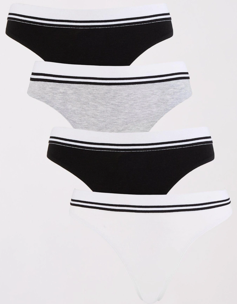 4 Pack Cotton Thong With Stripe Tonal Trim
