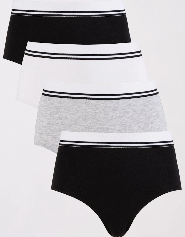 4 Pack High Waisted Full Brief With Stripe Tonal Trim - Multi