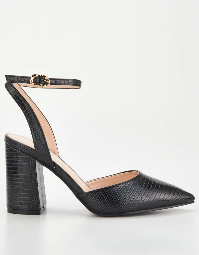 Wide Fitting Pointed Front Heeled Sandal - Black Lizzard
