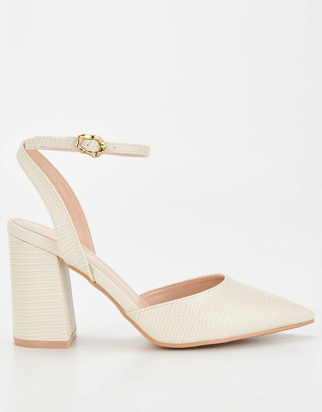 Wide Fitting Pointed Front Heeled Sandal - Cream Lizzard, 7 of 6