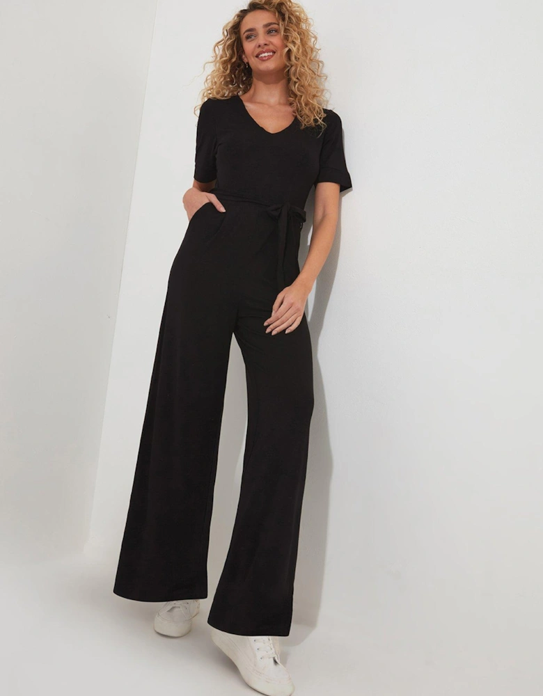 Wide Leg Jersey Jumpsuit - Black