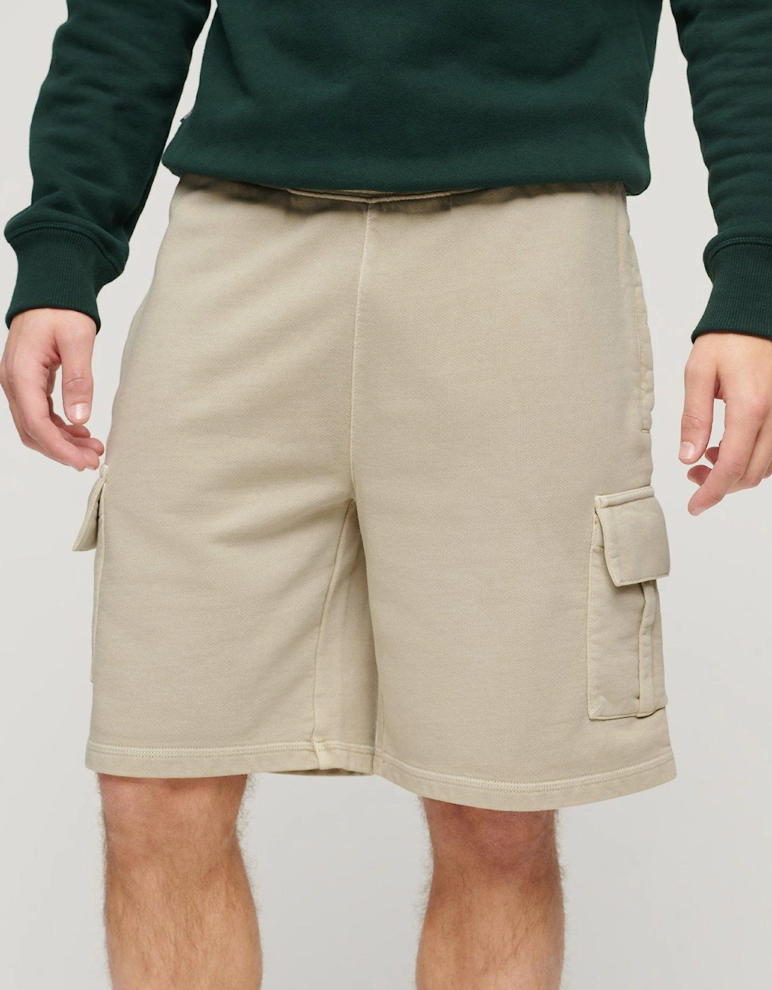 Contrast Stitch Cargo Shorts - Beige, 2 of 1