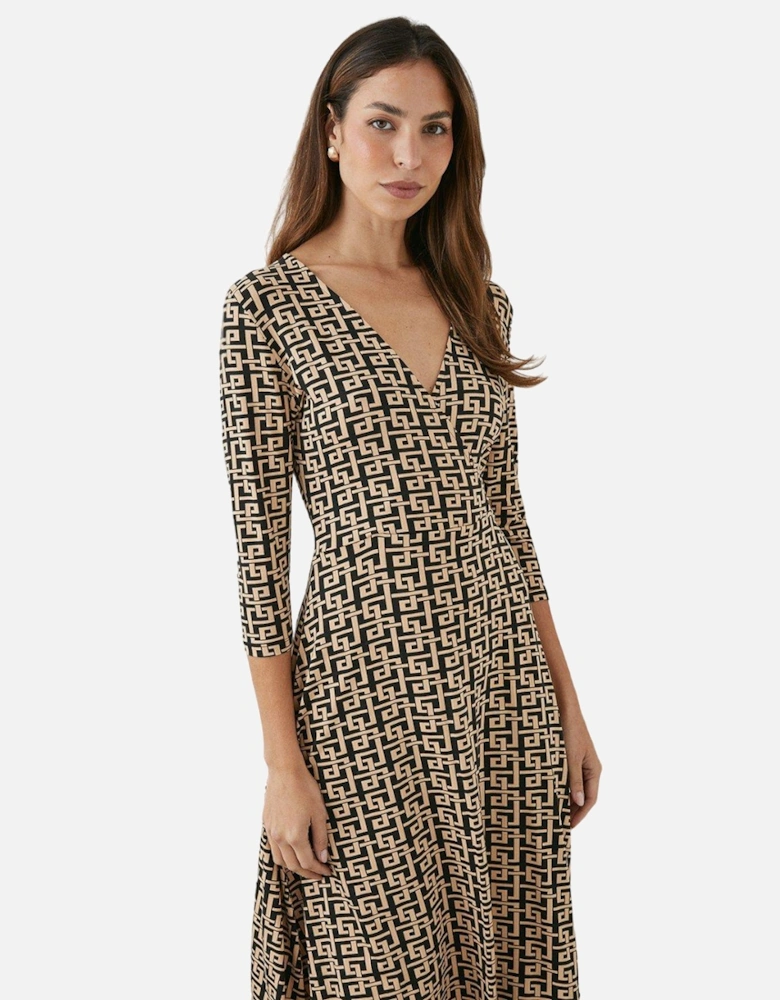 Womens/Ladies Geometric Wrap Midi Dress