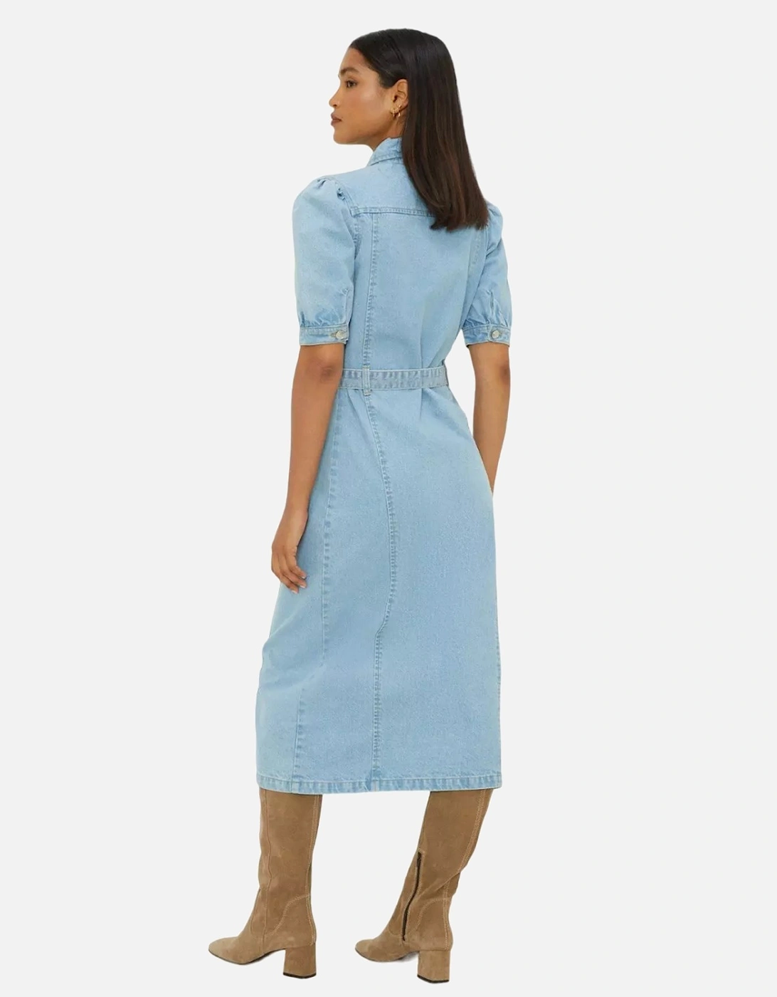 Womens/Ladies Denim Belt Midi Shirt Dress