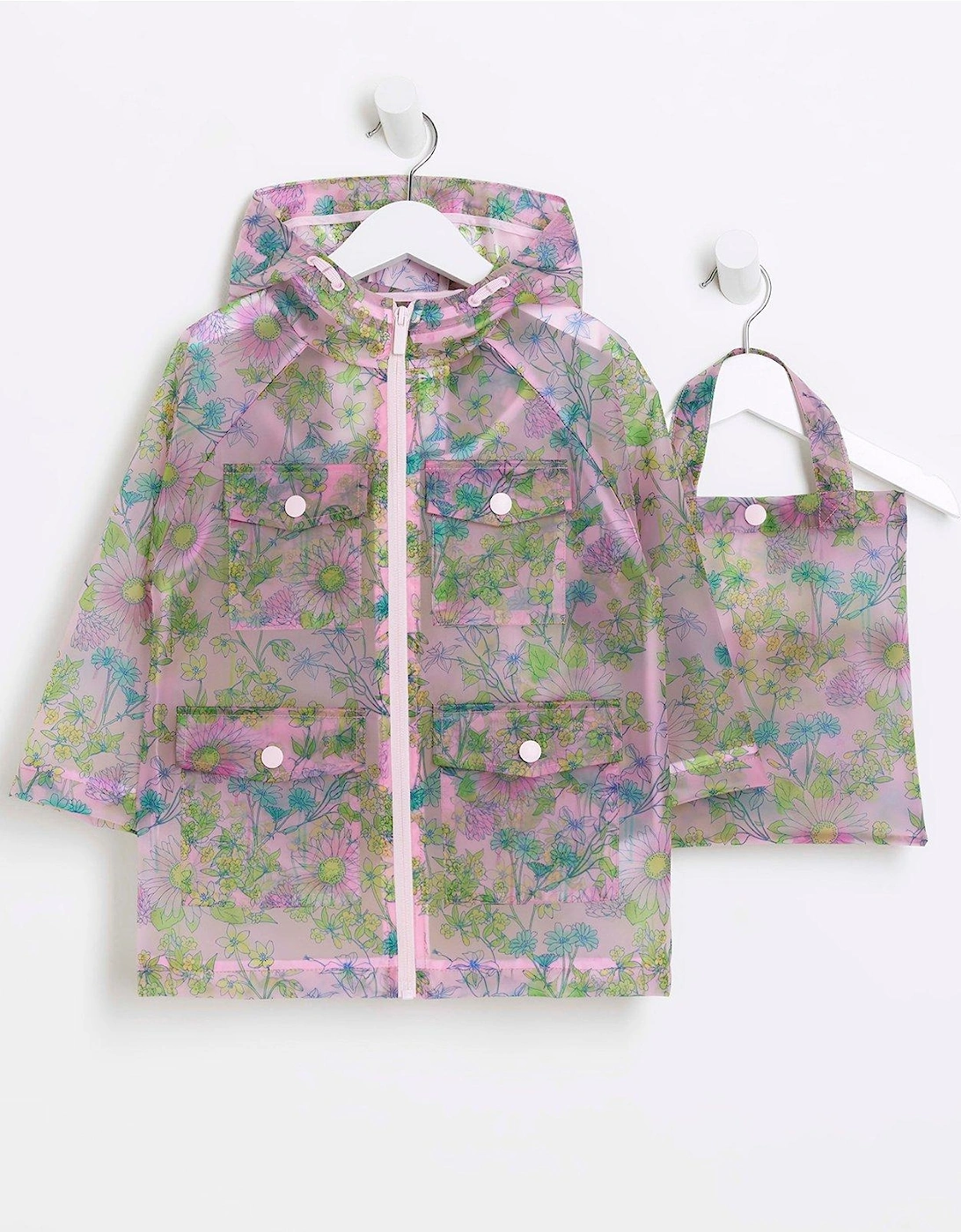 Mini Mini Girls Floral Rain Coat And Bag Set - Pink, 3 of 2