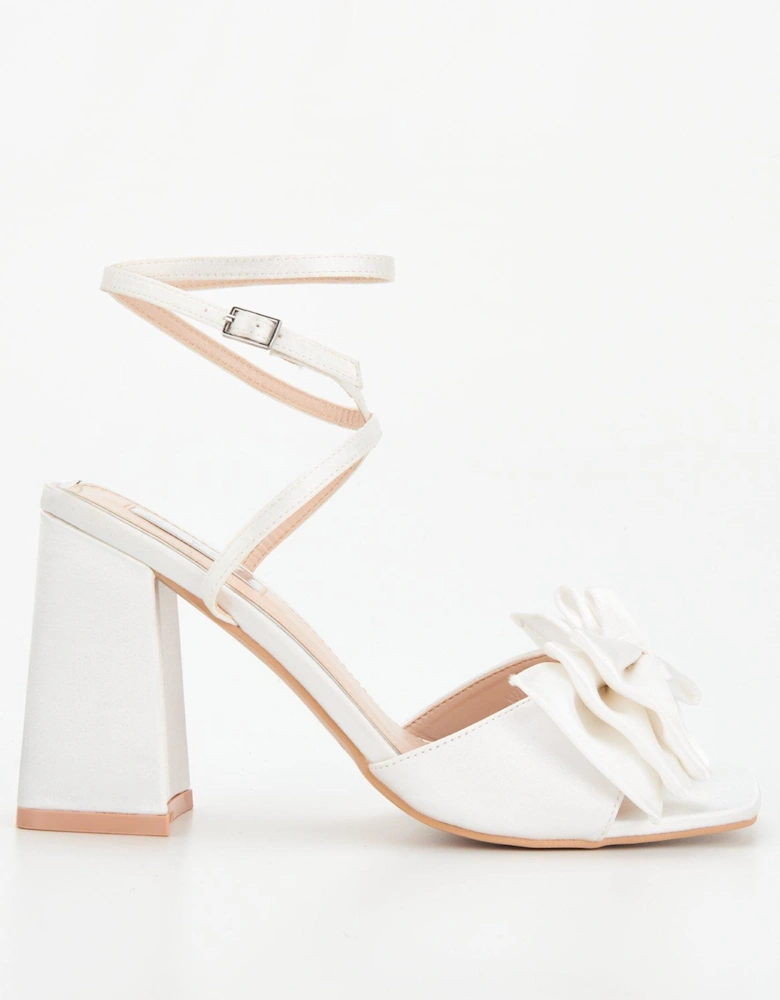 Be Mine Bridal Wide Fitting Veronika Bow Front Heeled Sandals - Ivory Satin