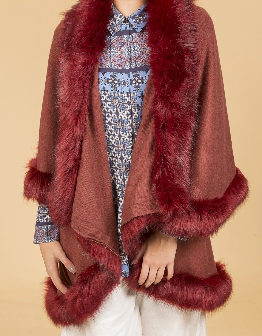 Red Luxury Faux Fur Fine Knitted Cape, 4 of 3