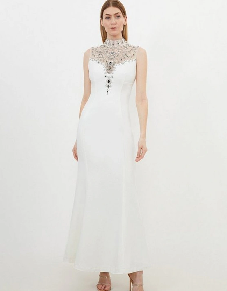 Premium Crystal Embellished Sleeveless Woven Maxi Dress