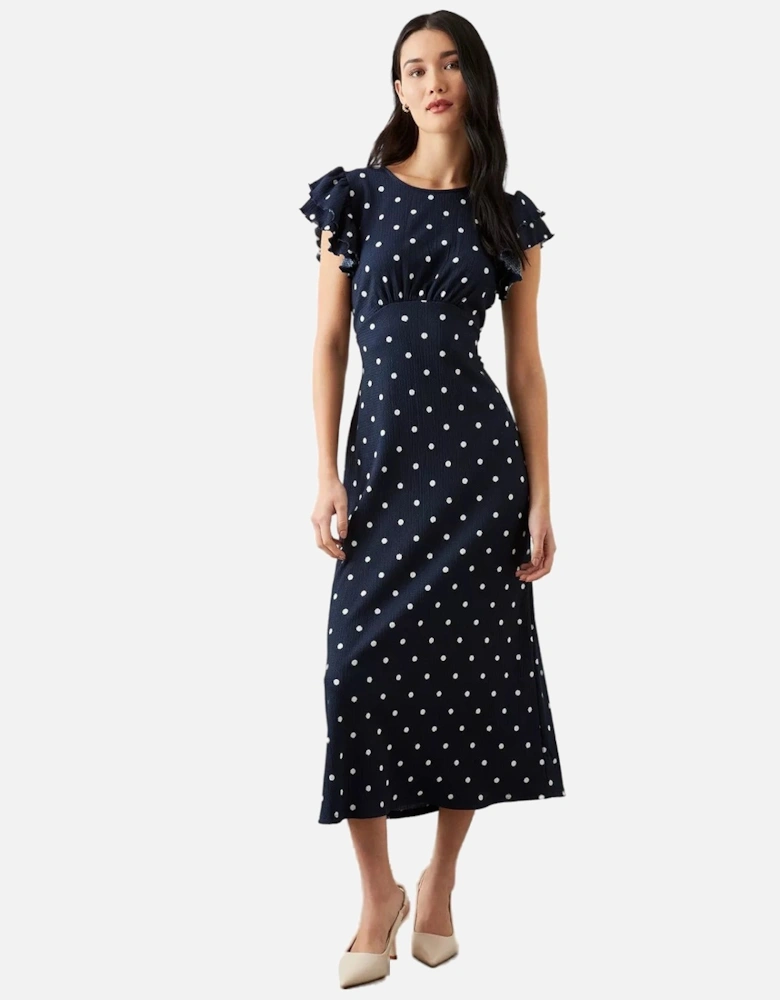 Womens/Ladies Empire Spotted Ruffle Midi Dress