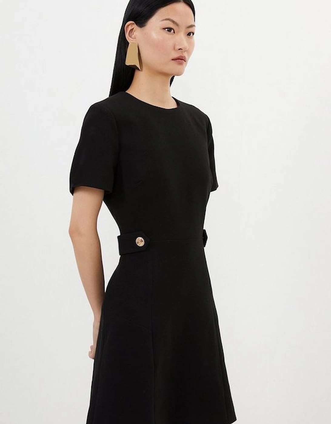 Compact Stretch Essential Waist Tab Detail Tailored Mini Dress