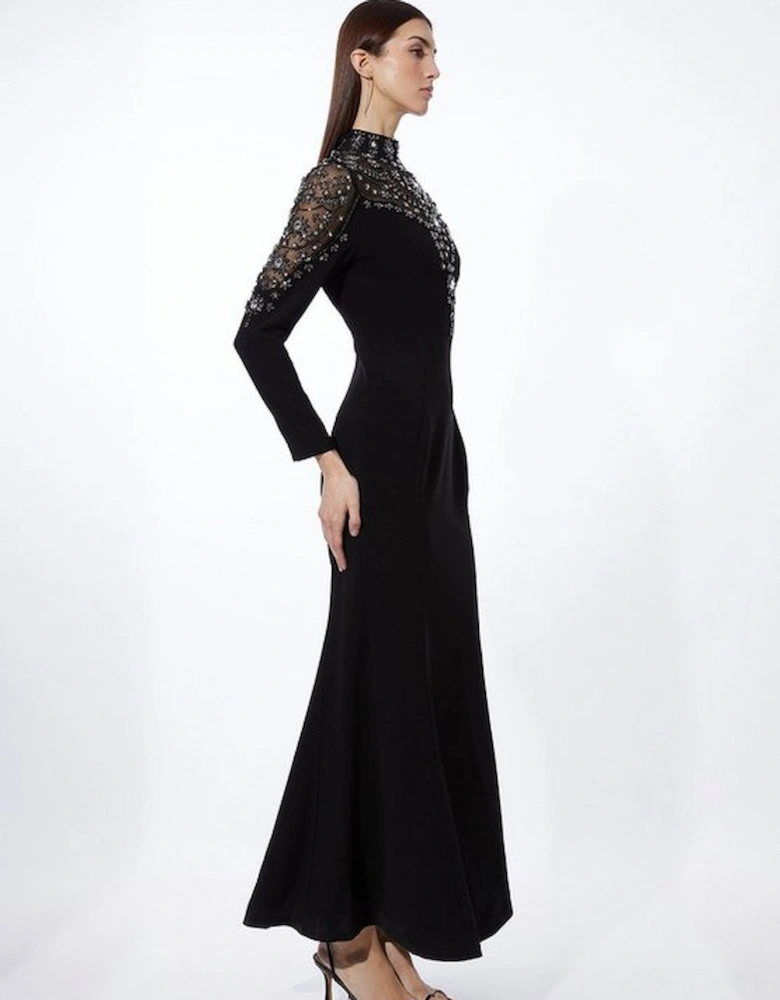 Premium Crystal Embellished Woven Maxi Dress