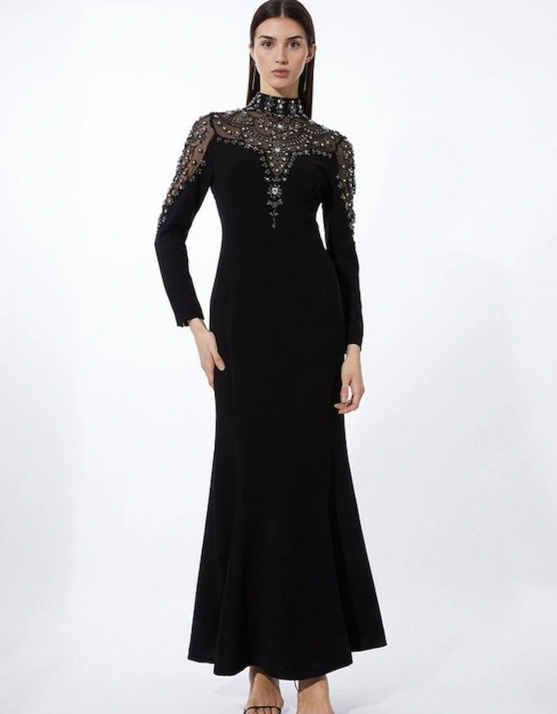 Petite Premium Crystal Embellished Woven Maxi Dress